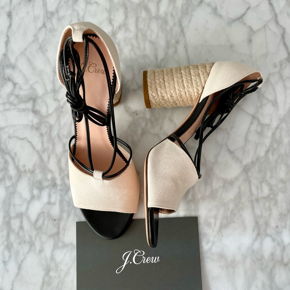 NEW J Crew Stella Espadrille Block Heel Sandals with Ankle Straps, Size 6.5